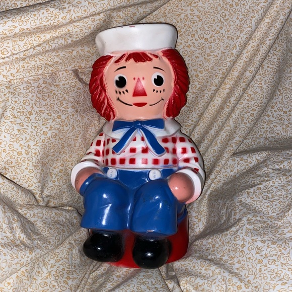Vintage 1972 Raggedy Andy Hard Plastic Coin Bank Bobbs Merrill missing stopper - Picture 2 of 6